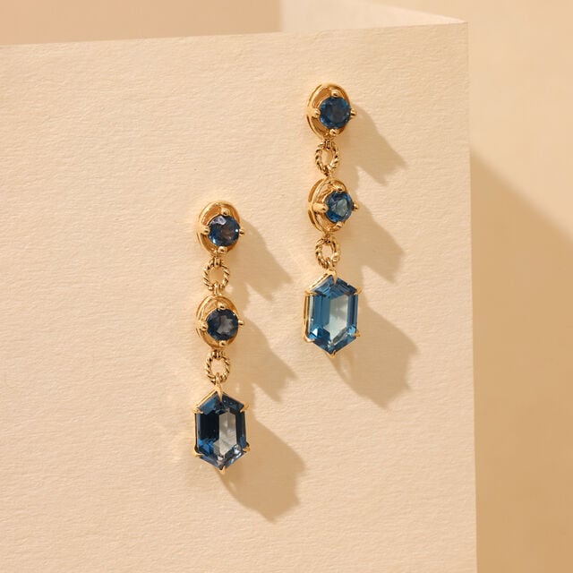 Shiny Blue Topaz Gold Drop Earrings,,hi-res image number null