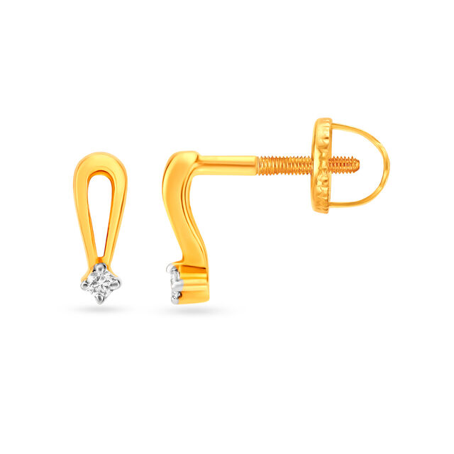 Teardrop Gold and Diamond Single Stone Stud Earrings,,hi-res view 2