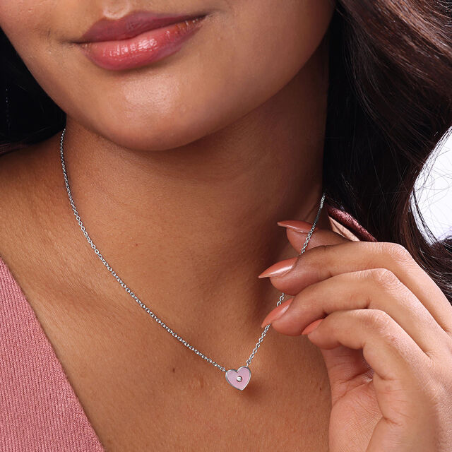 Mother of Pearl Heart Silver Necklace,,hi-res image number null