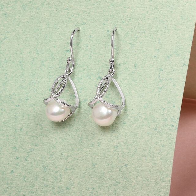 Ivory Pearl Silver Hoop Earrings,,hi-res image number null