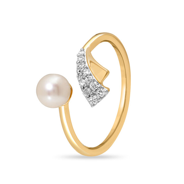 14KT Yellow Gold Petals and Pave Pearl Ring,,hi-res image number null