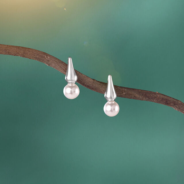 Pearl Bloom Silver Stud Earrings,,hi-res image number null