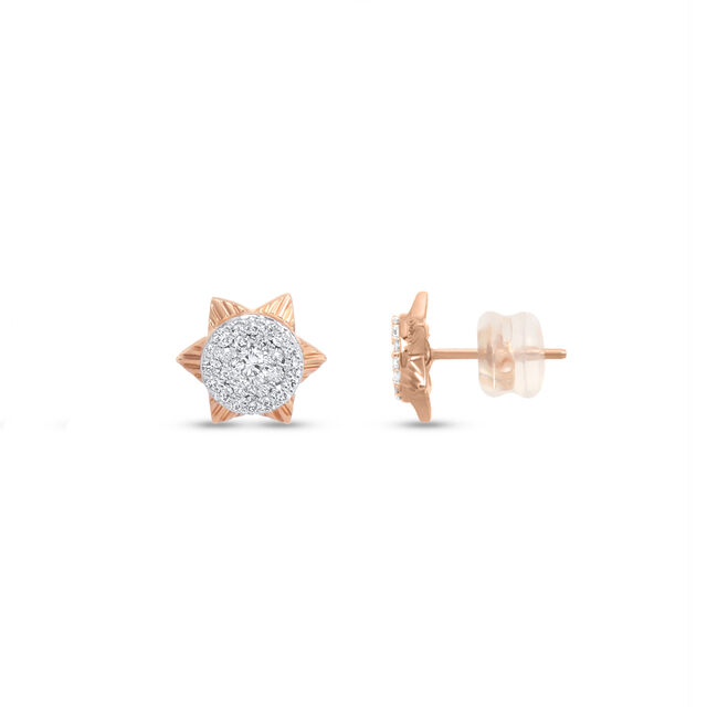 14 KT Rose Gold Sunflower Diamond Stud Earrings,,hi-res view 2