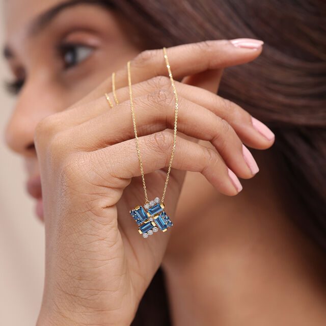 Tranquillity Twirls 14KT Diamond & London Topaz Necklace,,hi-res image number null
