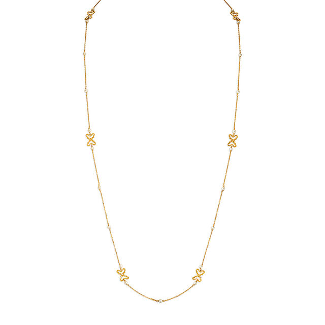14KT Yellow Gold Pearl Chain With Butterfly Design,,hi-res view 1