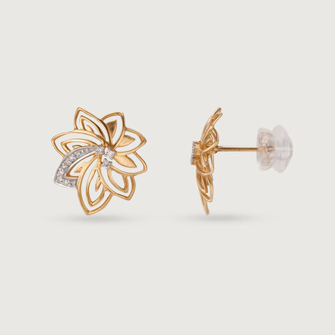 Flourishing Elegance Diamond 14KT Yellow Gold Stud Earrings