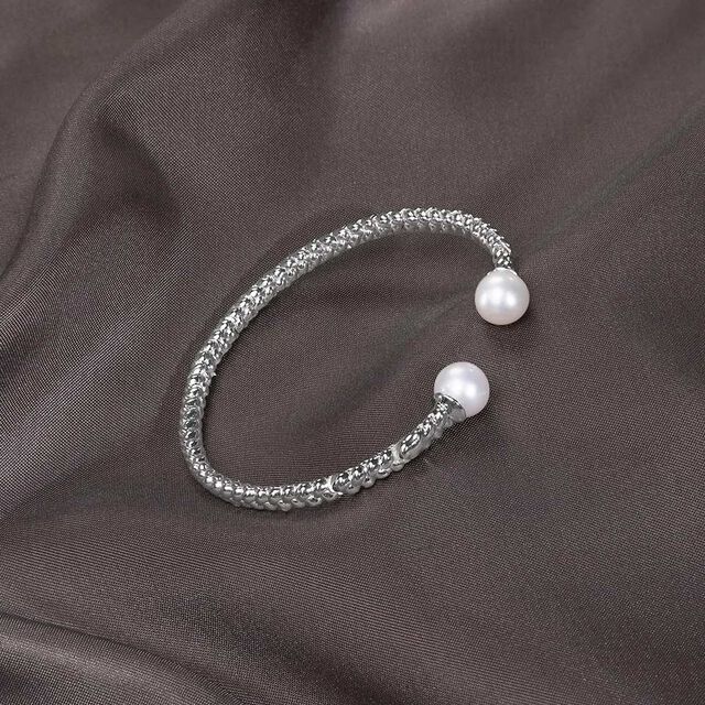 Chic Braided Pearl Silver Bangle,,hi-res image number null