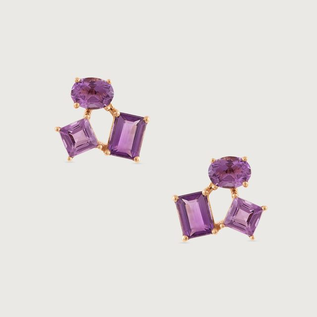 Violet Symphony Amethyst & Gold Stud Earrings,,hi-res image number null