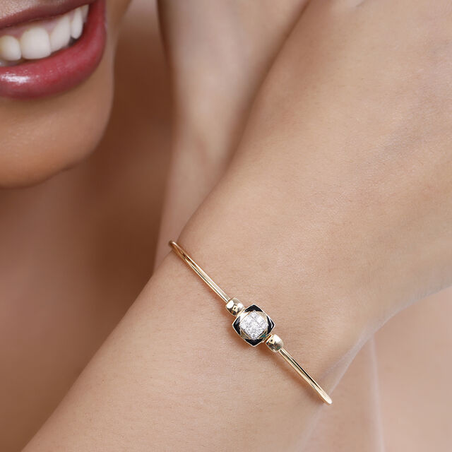 18 KT Yellow Gold Abstract Glimmer Diamond Bangle,,hi-res view 3