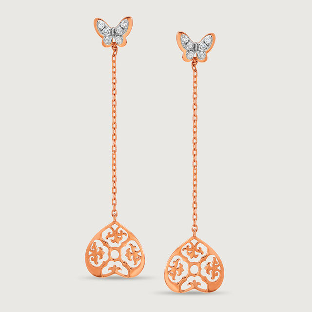 Dazzling Heart 14KT Rose & White Gold Diamond Drop Earrings,,hi-res image number null