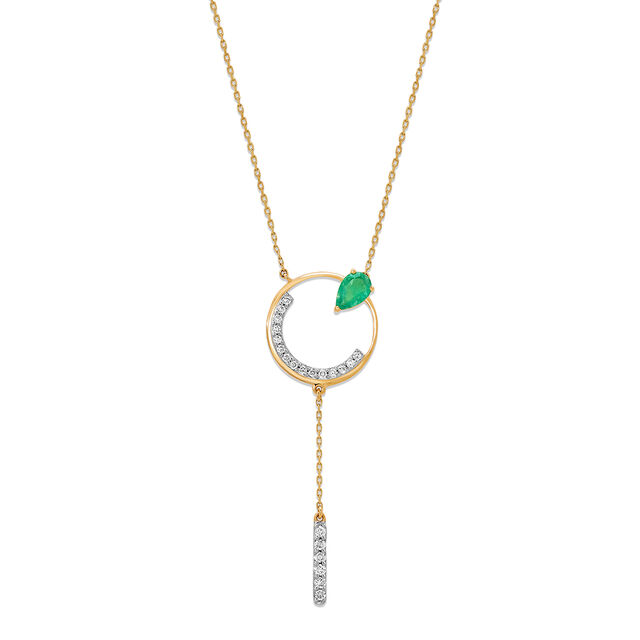14KT Yellow Gold Rare Emerald and Diamond Split Necklace,,hi-res image number null
