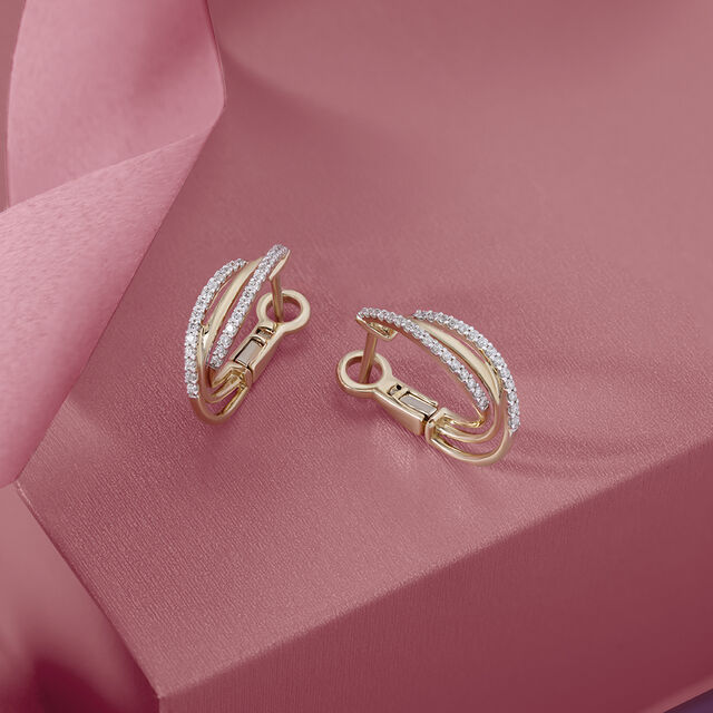 Sleek Elegance Gold & Diamond Hoop Earrings,,hi-res image number null