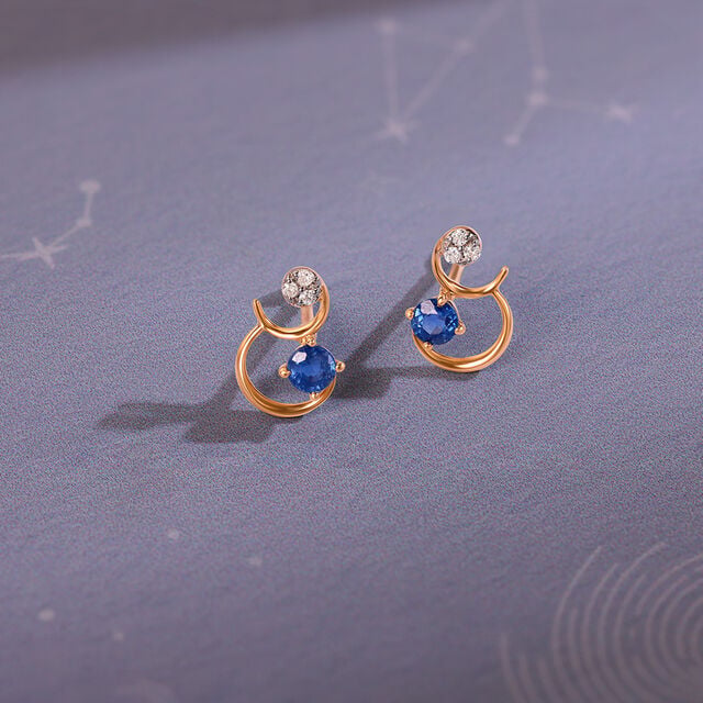 Starry Galaxies 14KT Diamond and Blue Sapphire Earrings,,hi-res image number null