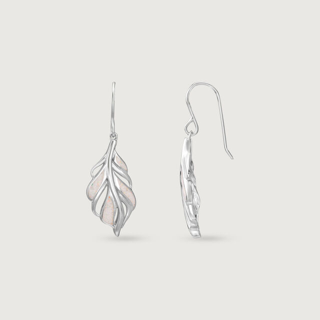 Ethereal Leaf Silver Hoop Earrings,,hi-res image number null