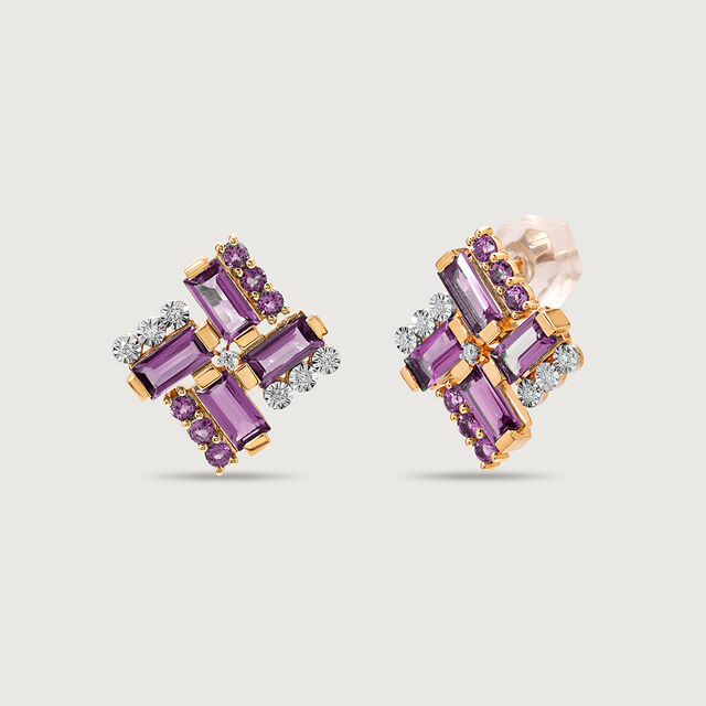 Dazzling Martini Marvel 14KT Diamond & Amethyst Stud Earrings,,hi-res image number null