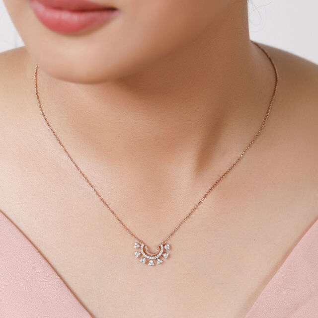 14KT Rose Gold Curved to Perfection Diamond Pendant with Chain,,hi-res image number null