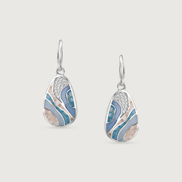Mother of Pearl Wave Silver Hoop Earrings,,hi-res image number null