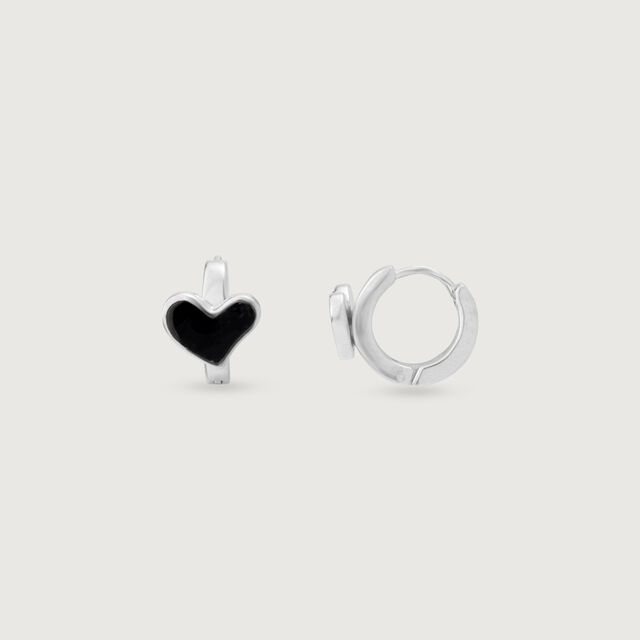 Chic Heart Silver Hoop Earrings,,hi-res image number null
