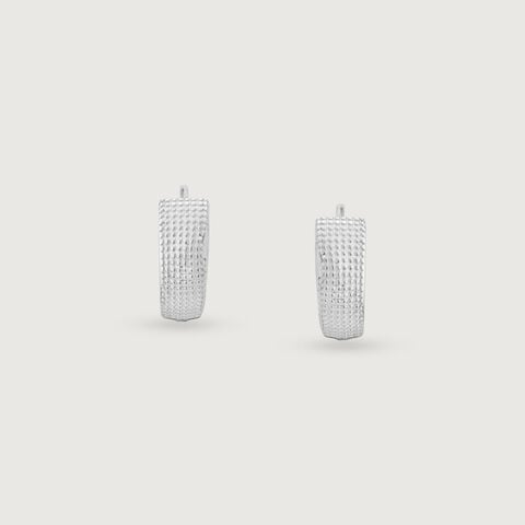 Grid Glow Silver Hoop Earrings