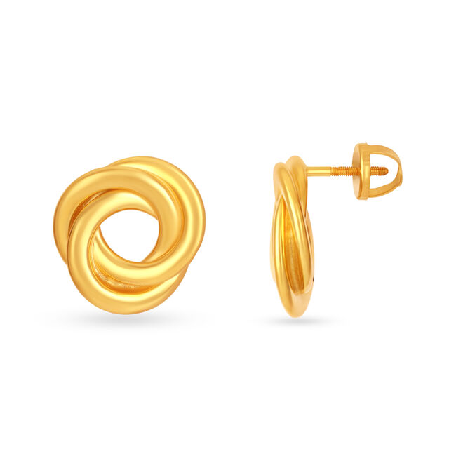 22 KT Yellow Gold Circular Stud Earrings,,hi-res view 2