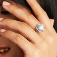 Glided Blossom Pearl Silver Finger Ring,,hi-res view 2