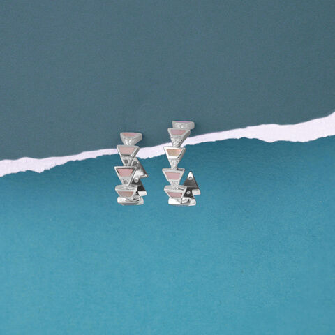 Playful Geometric Mother of Pearl Silver Hoop Earrings