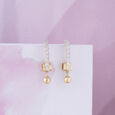 Dual Tone Gold & Diamond Drop Earrings,,hi-res view 1