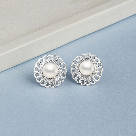 Vintage Pearl Silver Stud Earrings