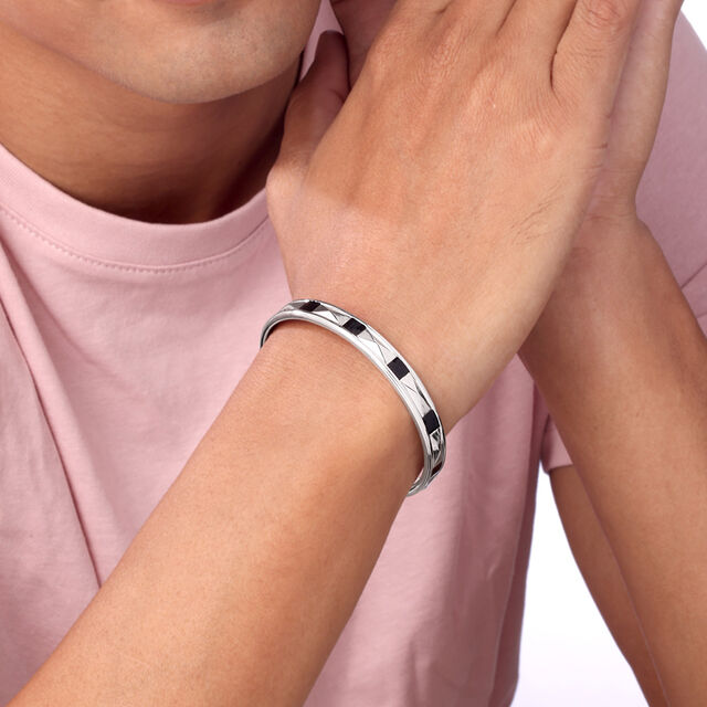 Faceted Edge Silver Kada,,hi-res image number null