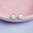 Hexagonal Pearl Silver Stud Earrings,,hi-res view 1