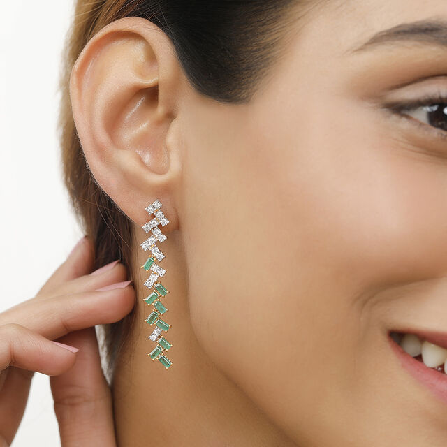 14Kt Yellow Gold Enchanting Criss Cross Emerald Drop Earrings,,hi-res view 1