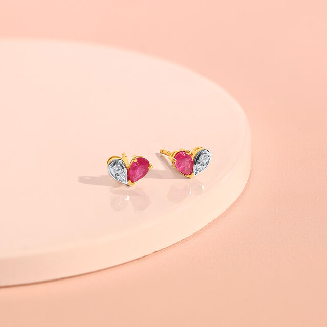 Twin Flame Ruby & Diamond Stud Earrings,,hi-res image number null