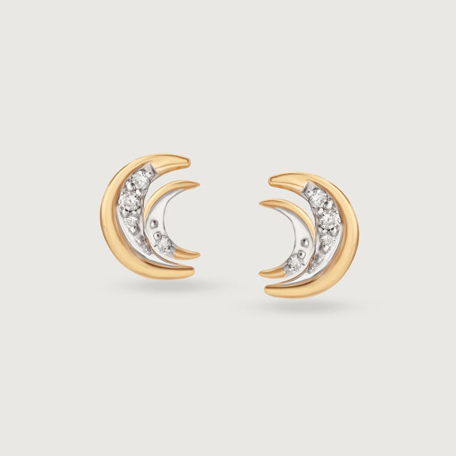 Moonlight Serenade 14KT Crescent Moon Diamond Stud Earring,,hi-res image number null