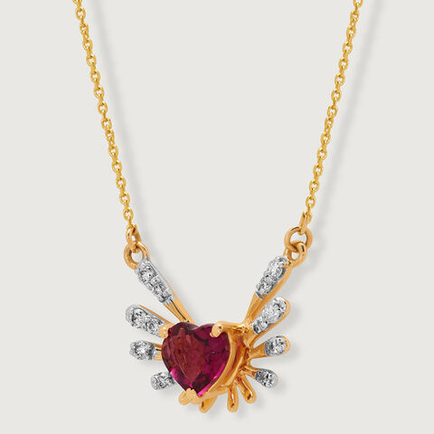Heart & Wings 14KT Gold, Diamond & Pink Garnet Necklace