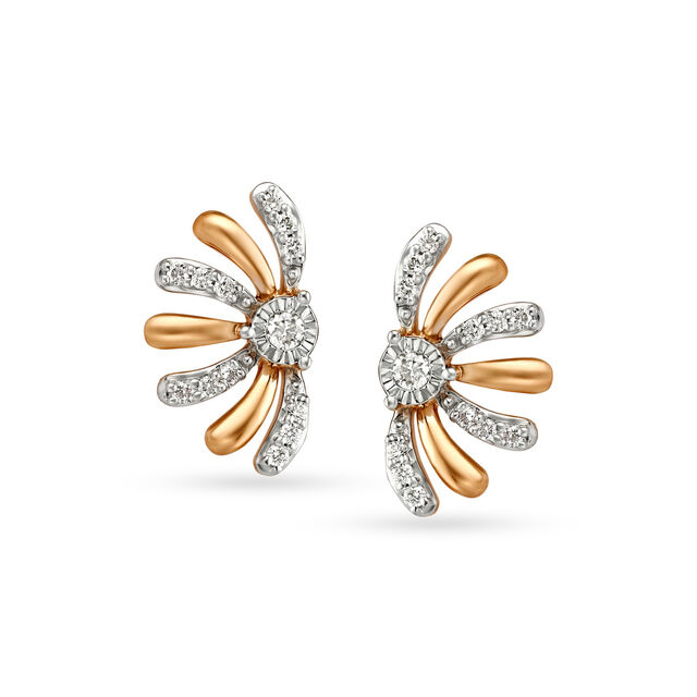 14KT Yellow Gold Fan Flower Stud Earrings,,hi-res view 1