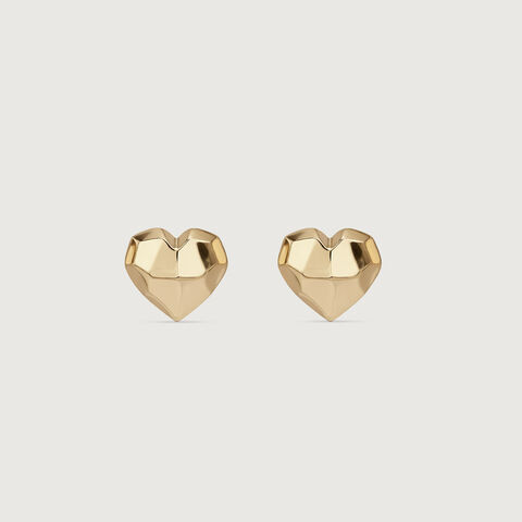 Faceted Heart Gold Stud Earrings