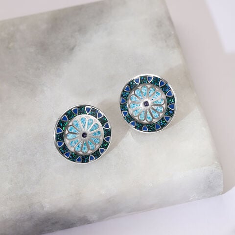 Midnight Mosaic Silver Stud Earrings