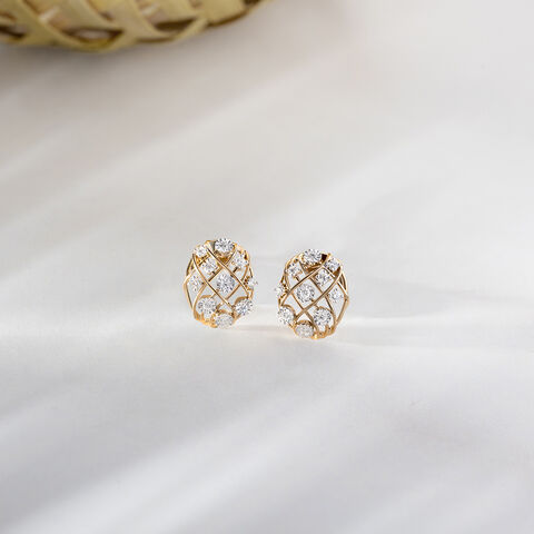 Basketry Glow Gold and Diamond Stud Earrings
