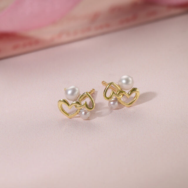 Entwined Hearts Pearl & Gold Stud Earrings,,hi-res image number null