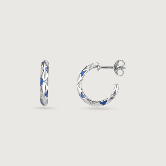 Edgy Mosaic Silver Hoops Earrings,,hi-res image number null