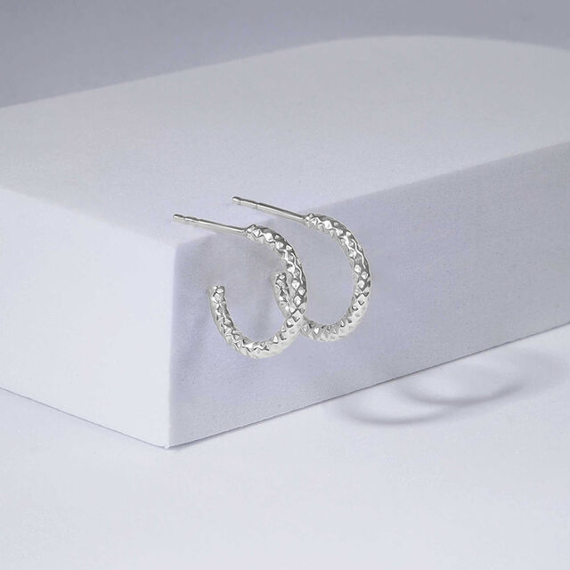 Hammered Luster Silver Hoop Earrings,,hi-res image number null