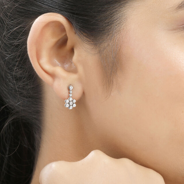 18KT White Gold Drop Earrings,,hi-res view 3