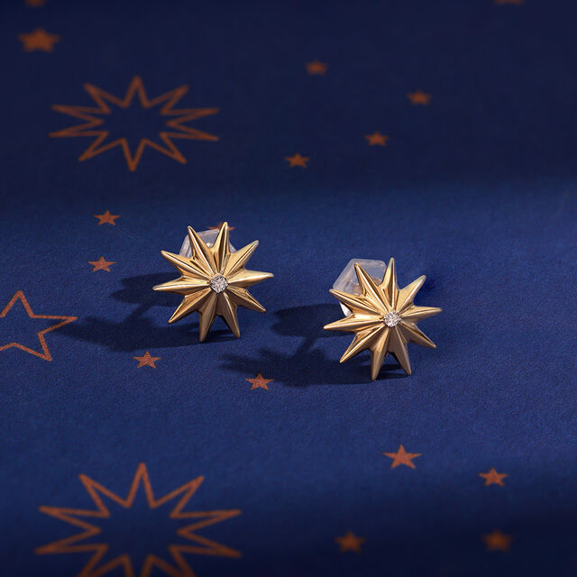 Timeless Radiating Star 14KT Diamond Stud Earring,,hi-res image number null