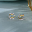 Hexagon Edge Gold & Diamond Stud Earrings,,hi-res view 1