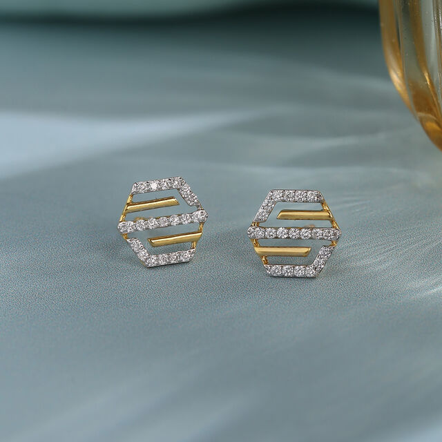 Hexagon Edge Gold & Diamond Stud Earrings,,hi-res image number null