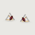Tri-Flair 14KT Red Garnet & Diamond Stud Earrings,,hi-res view 3