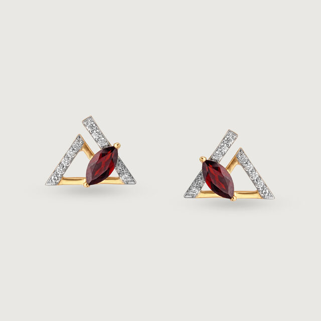 Tri-Flair 14KT Red Garnet & Diamond Stud Earrings,,hi-res image number null