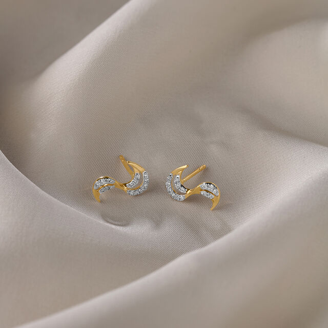 Golden Surf 14 Kt Gold & Diamond Stud Earrings,,hi-res image number null