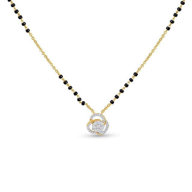 14KT Yellow Gold Floral-inspired Diamond Mangalsutra,,hi-res view 2