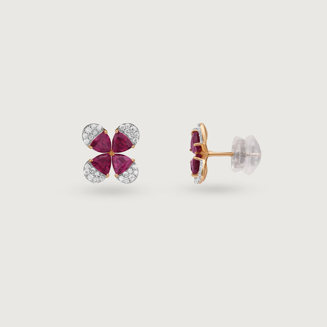 Trillion Sparkle Gold & Garnet Stud Earrings,,hi-res image number null